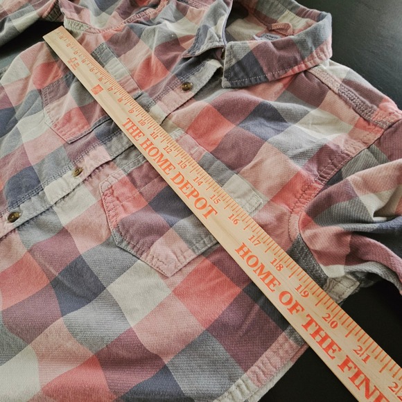 Carhartt Womens Coral Gray Plaid Cotton Button Shirt M 8/10 Western Cowgirl Farm - Picture 4 of 12